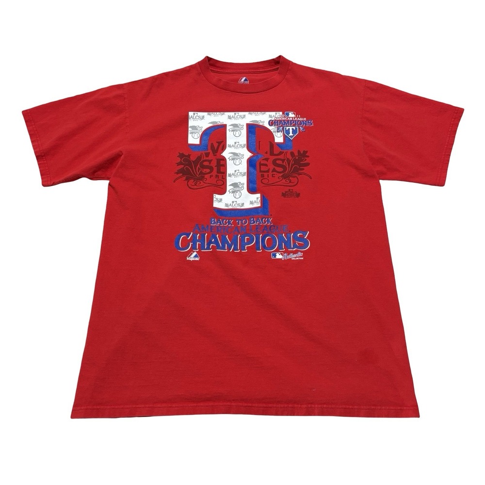 Texas Rangers 2011 Back to Back AL Champions T Shirt Size Large 21 x 28.5 *Stain